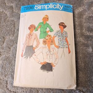 Vtg 1977 Simplicity Sewing Pattern MISS SIZE 14 Blouses Self Tie Belt READ